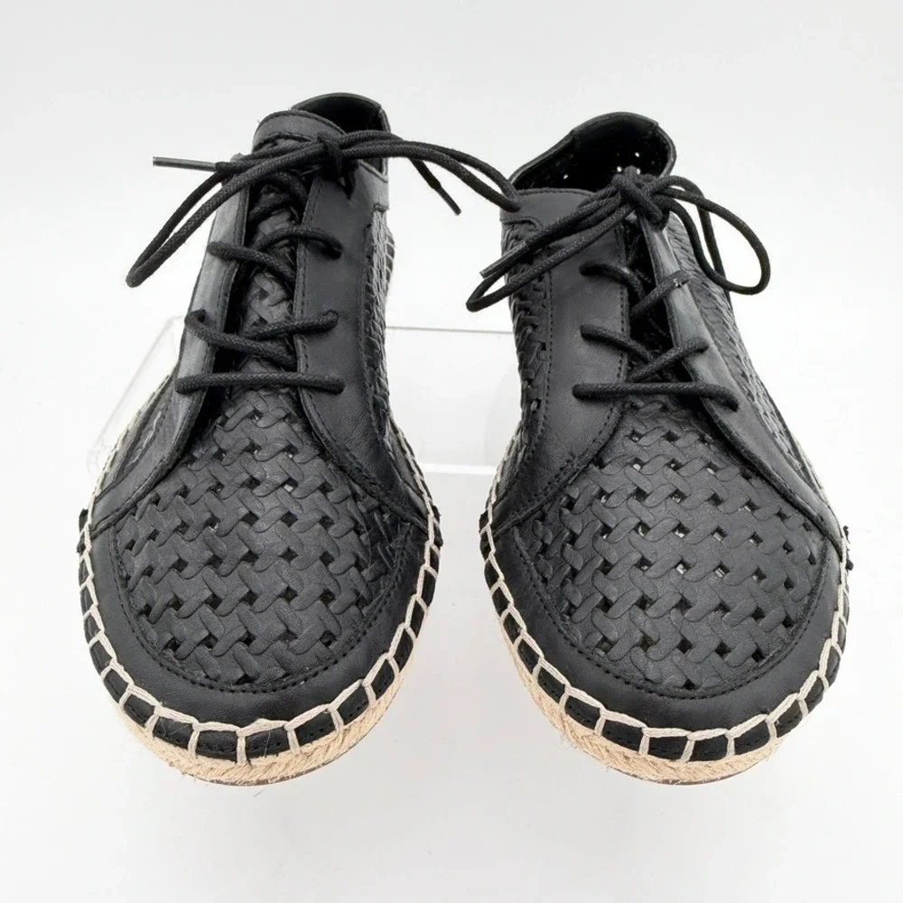 Vince Camuto Woven Leather Espadrille Sneakers Black Lace Up Women's 6M